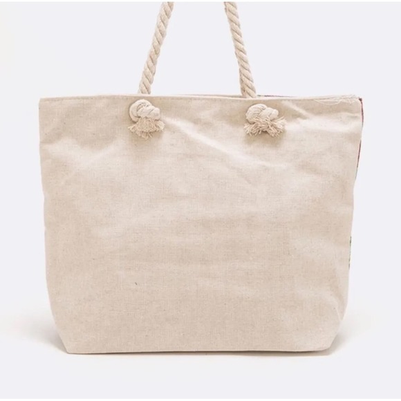 Tropical Sloth Print Canvas Tote Bag with Zipper Closure - Picture 3 of 3